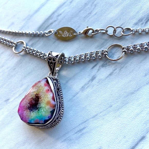 925 silver Rainbow solar quartz + steel necklace - Picture 2 of 8